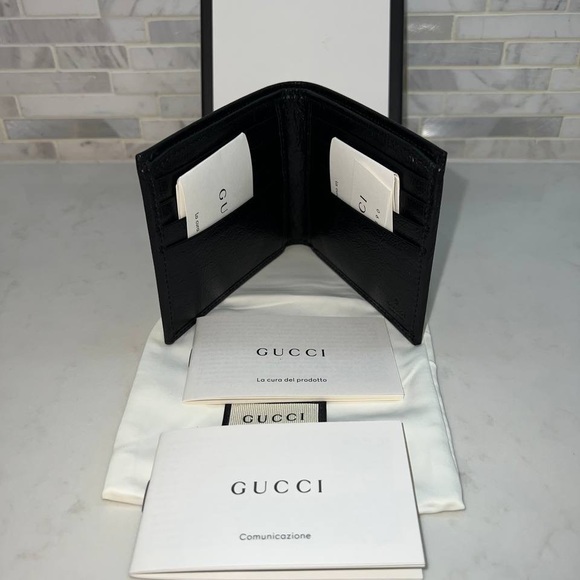 GUCCI MORPHEUS FLUFFY CALF-SKIN Calfskin Interlocking G Bi-Fold Wallet Black - Picture 2 of 7